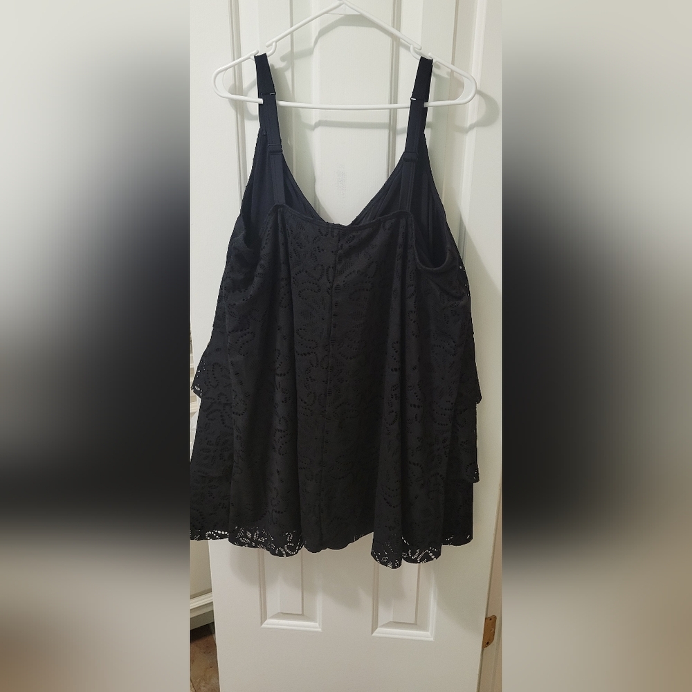 Black Crocheted Tiered Swim Dress